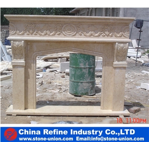 Beige Marble Carving Sculptured Interior Fireplace