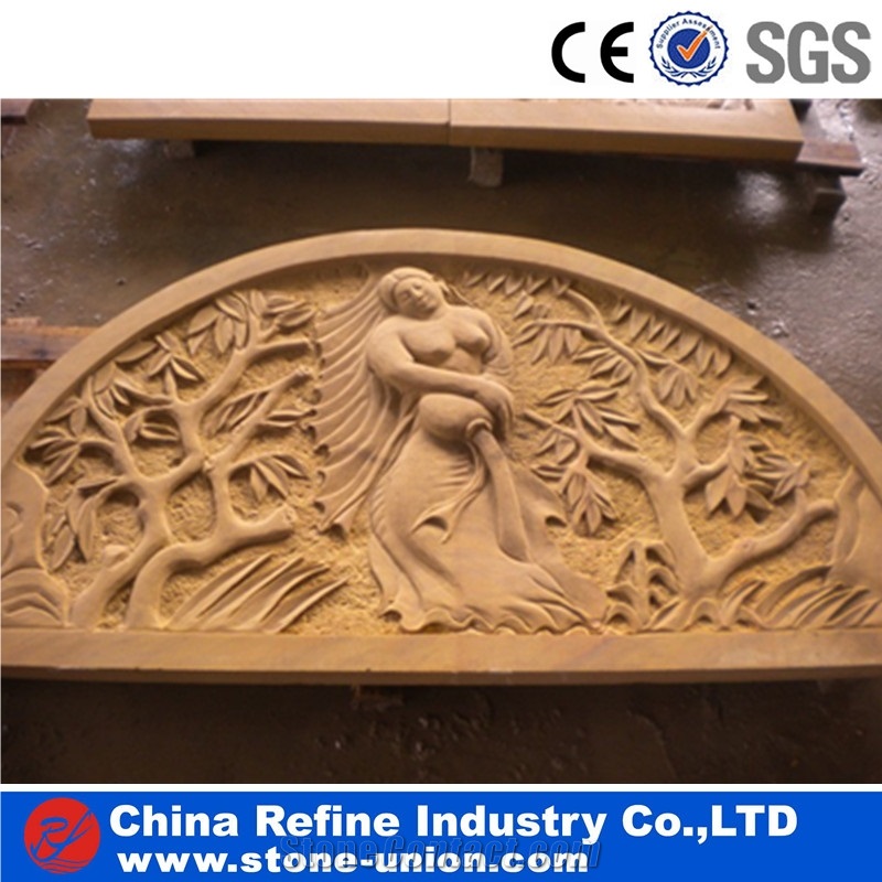 Beige Marble Handcraft Carving Animal Reliefs