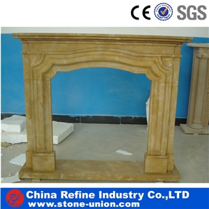 Beige Yellow Marble Decorated Fireplace Mantel