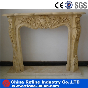 Beige Yellow Marble Decorated Fireplace Mantel