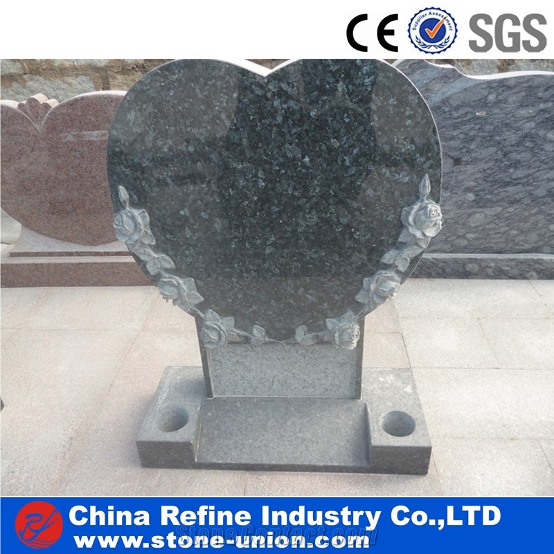 Blue Pearl Granite Heart Shaped Monument,Tombstone