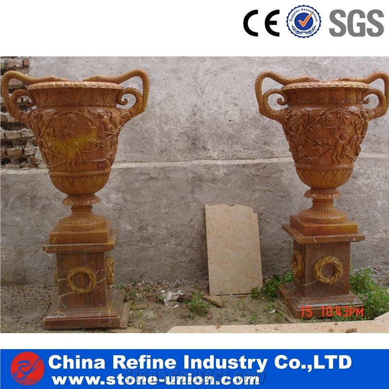 Brown Marquina Marble Carving Flower Pots & Vases