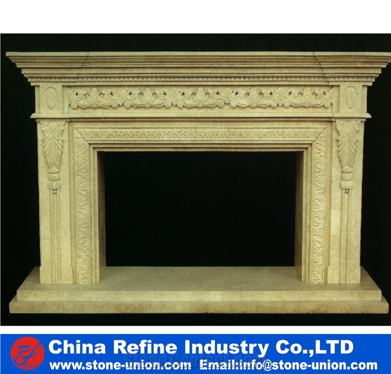 China Beige Hand Carving Craft Marble Fireplace