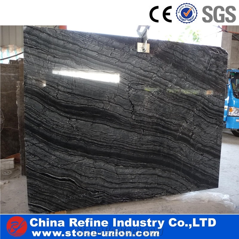 China Black Wood Marble Tiles,Silver Wave Marble