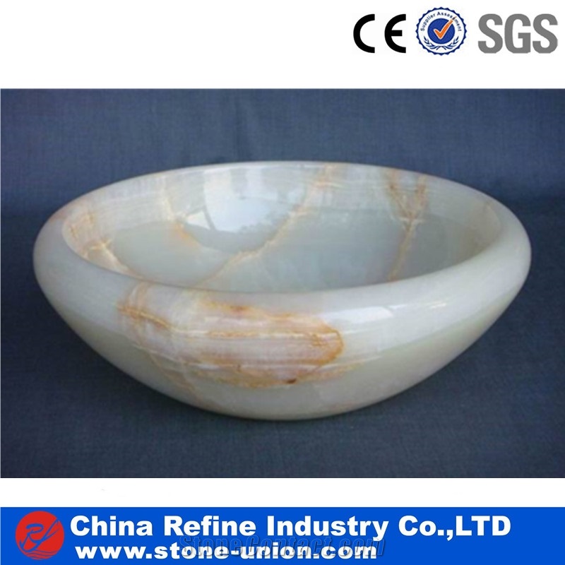 China White Marble Bathroom Sink, Round Basins