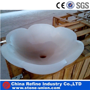 China White Marble Bathroom Sink, Round Basins