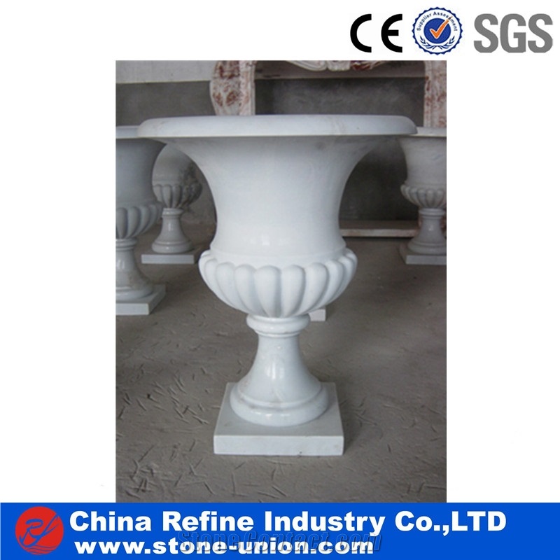 China White Marble Carved Flower Pot & Planters