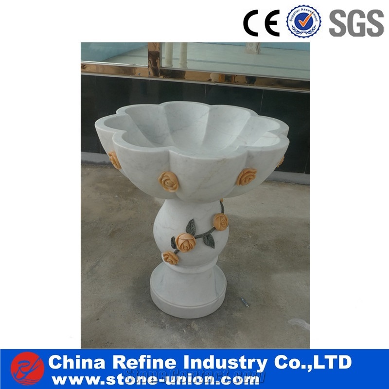 China White Marble Carved Flower Pot & Planters