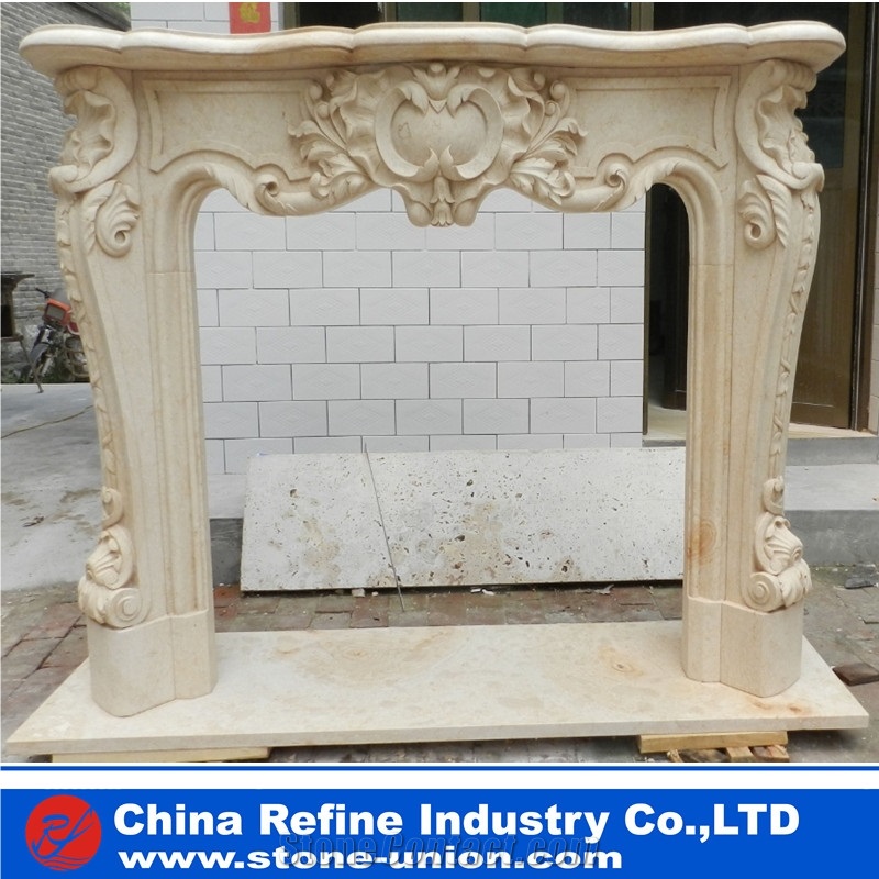 Classical Antique Beige Marble French Fireplace