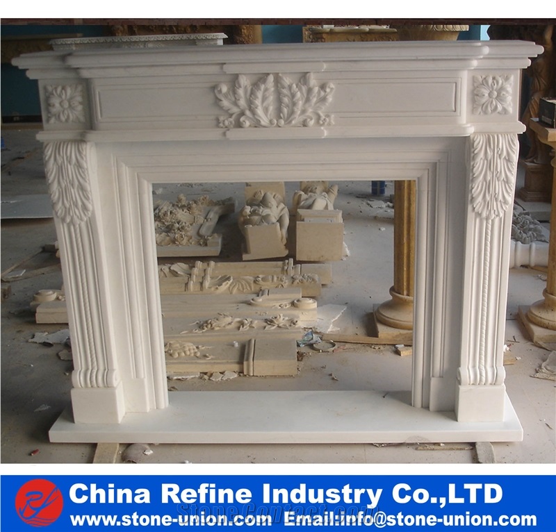 Classical Antique Beige Marble French Fireplace