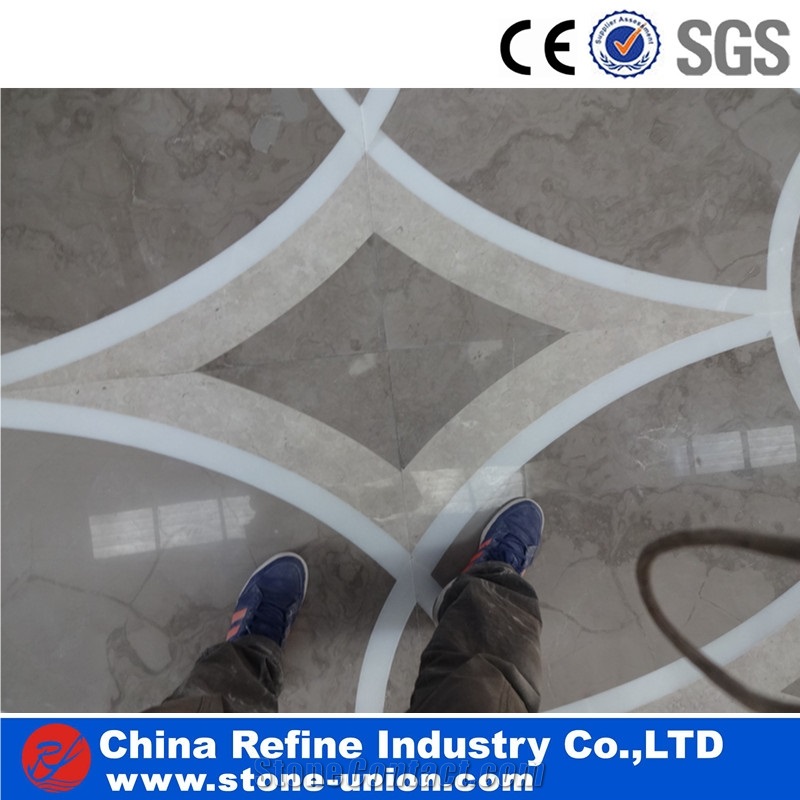 Custom Water Jet Stone Inlay Flooring Tiles Design