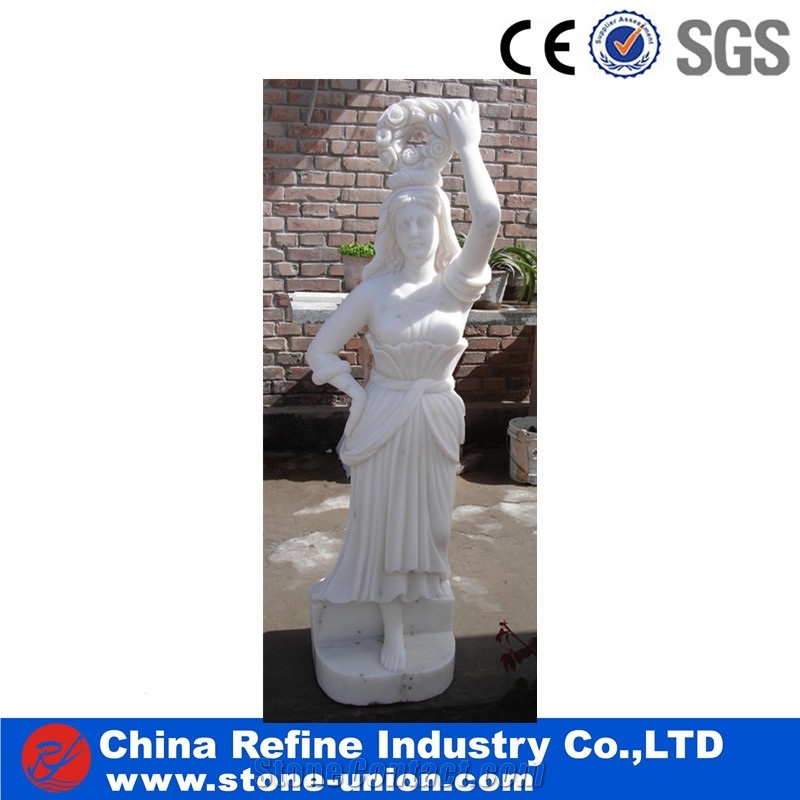Girl White Marble Polished Statues for Sale
