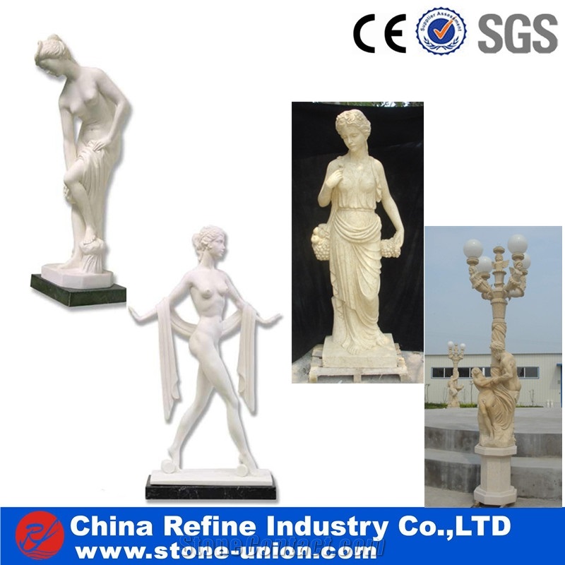 Laughing Buddha Polished White Marble Statues