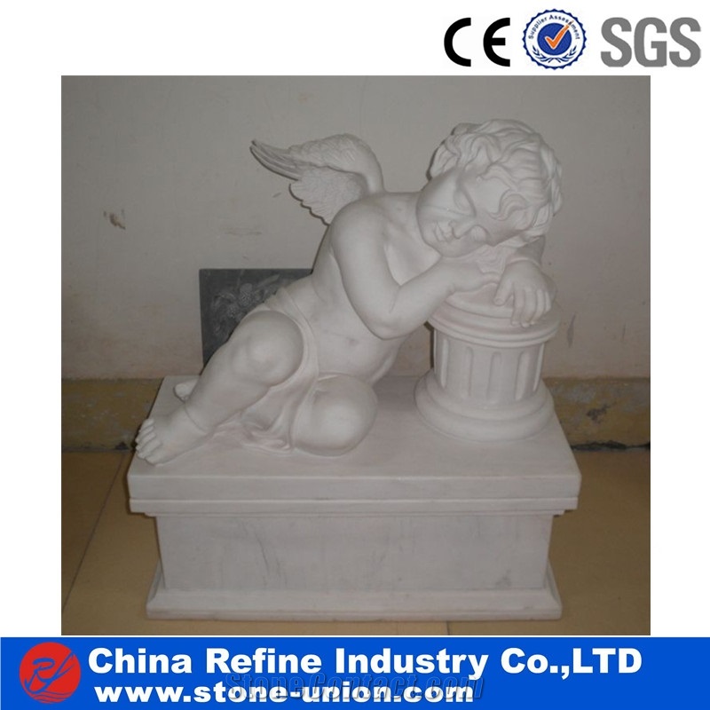 Lovely Angel Pure White Marble Sculpture,Statue