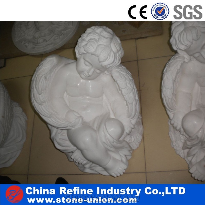 Lovely Angel Pure White Marble Sculpture,Statue