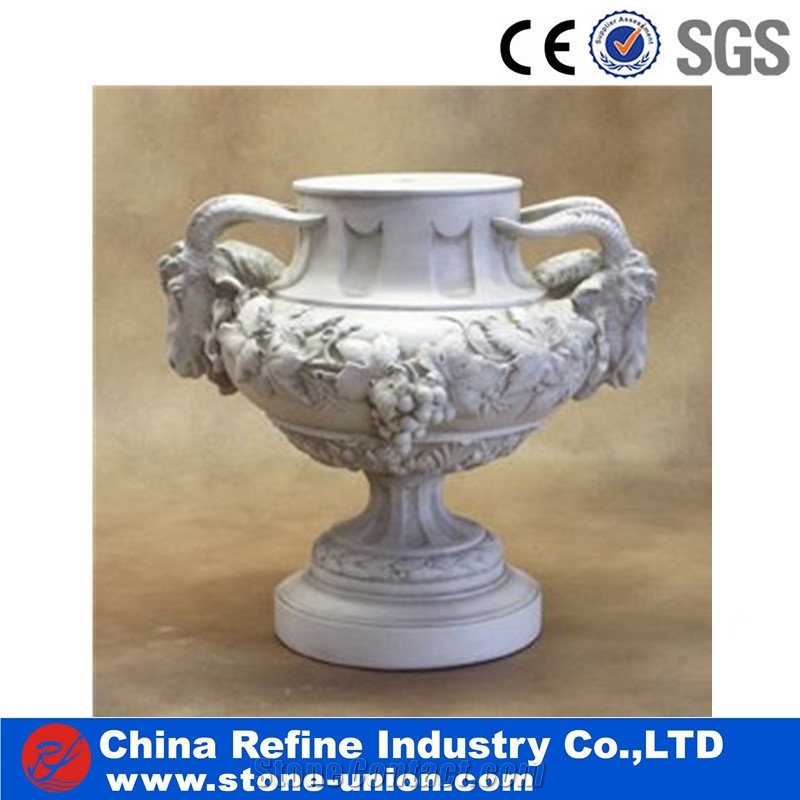 Modern White Marble Sculptured Flower Pots & Vases