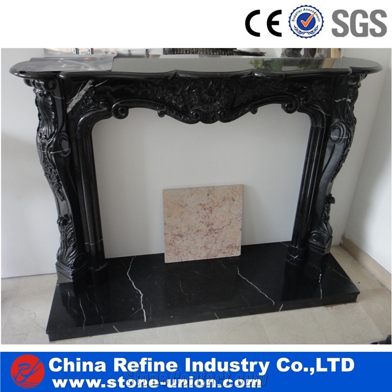 Natural Black Marquina Marble Fireplace Surround
