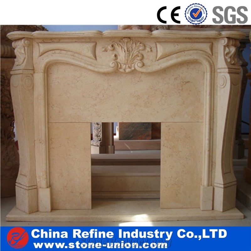 Carved Decorative Natural Beige Marble Fireplace Mantles