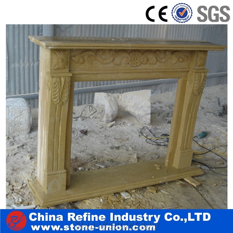 Carved Decorative Natural Beige Marble Fireplace Mantles