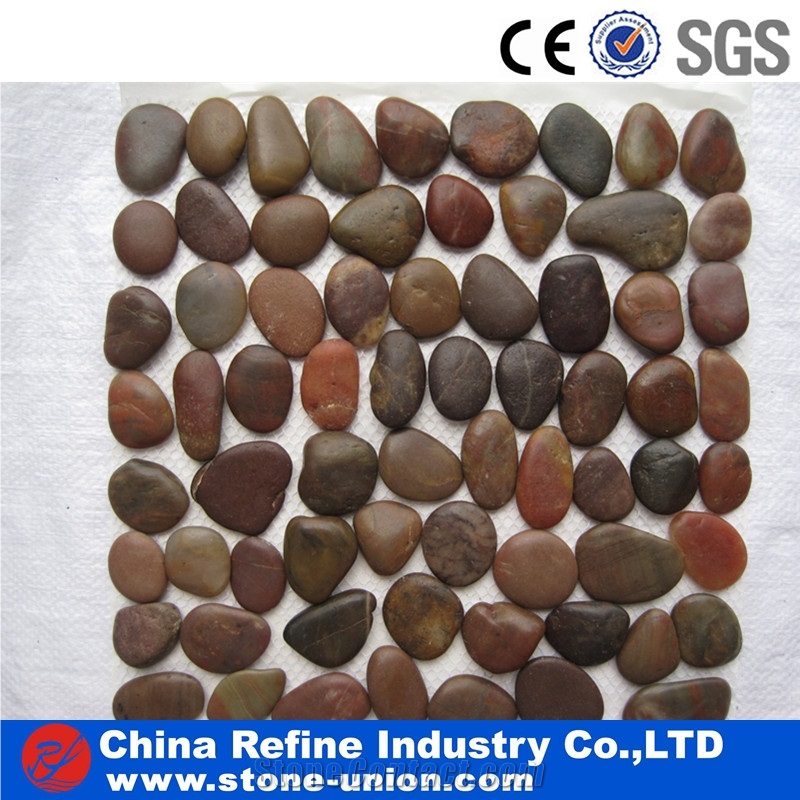 Natural Stone Pebble Tiles on Mesh for Decoration