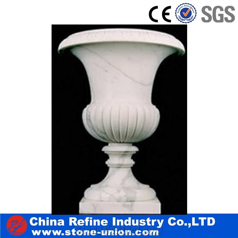 Natural Stone Pure White Marble Flower Pot