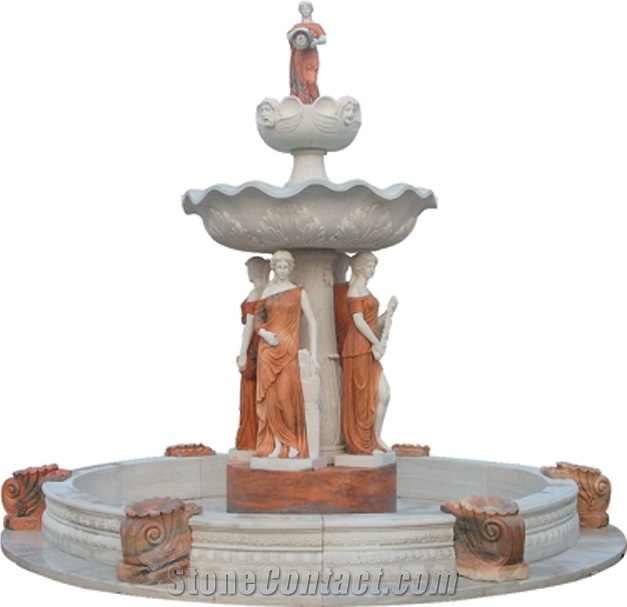 Outdoor Marble Water Fountain Carved With Animals