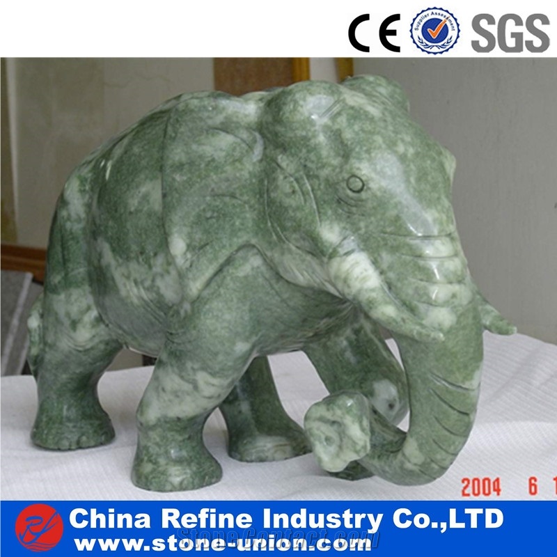Polished Elephant Animal Green Marble Sculptures