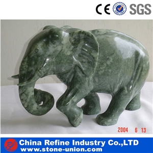Polished Elephant Animal Green Marble Sculptures