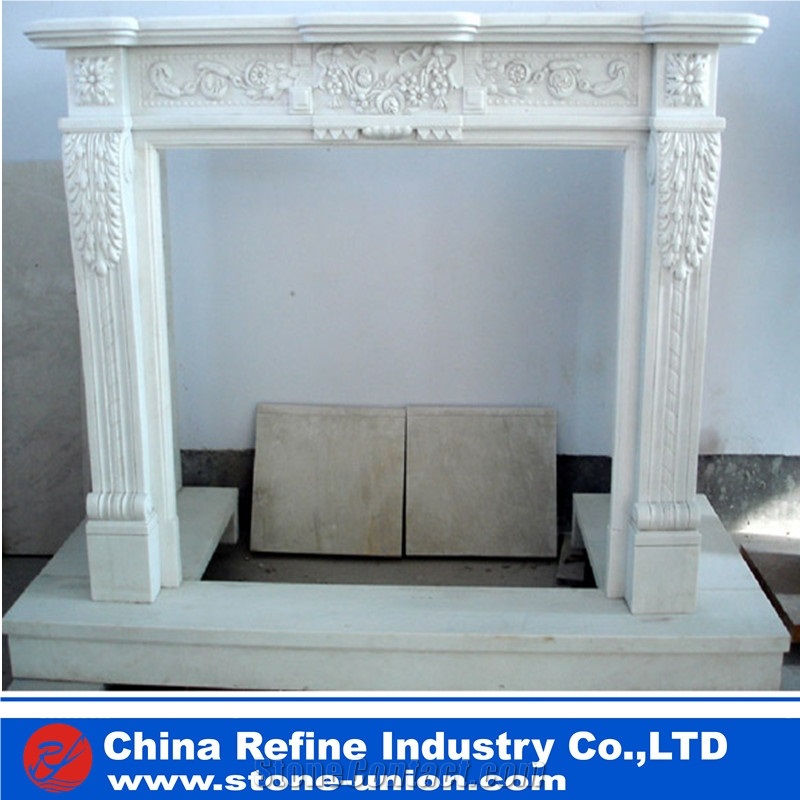 Pure White Marble Carving Fireplace Mantel Cover