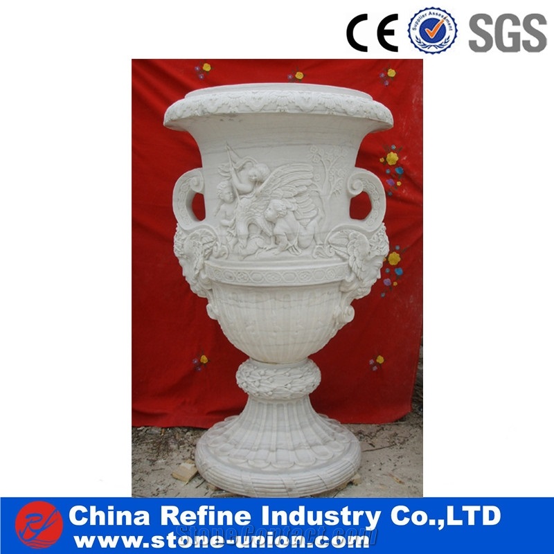 Pure White Marble Hand Carved Flower Pot