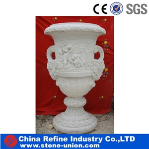 Pure White Marble Hand Carved Flower Pot