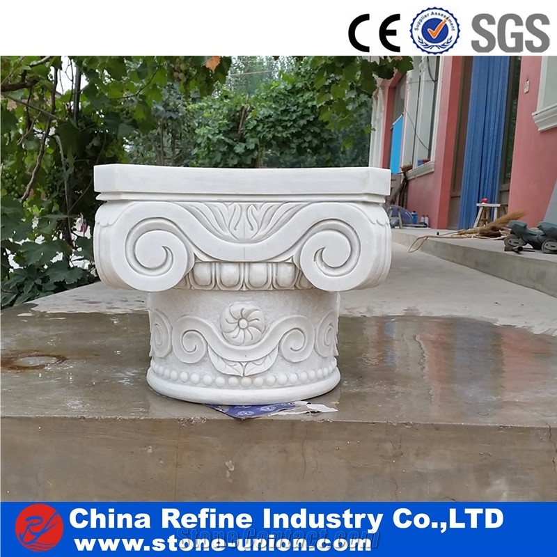Pure White Marble Hand Carving Craft Columns