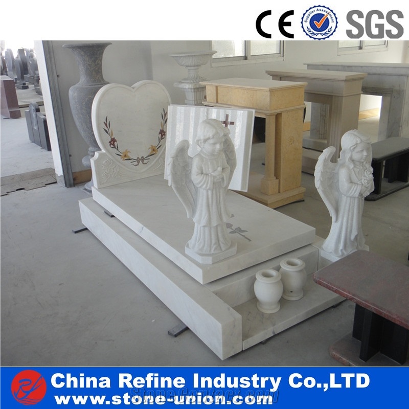Pure White Marble Monument with Children Statue