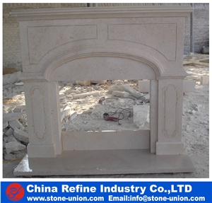 Pure White Marble Sculptured Fireplace Decoration