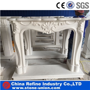 Pure White Marble Sculptured Fireplace Decoration
