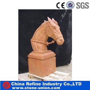 Red Marble Animal Head Statue Of Horse Sculpture