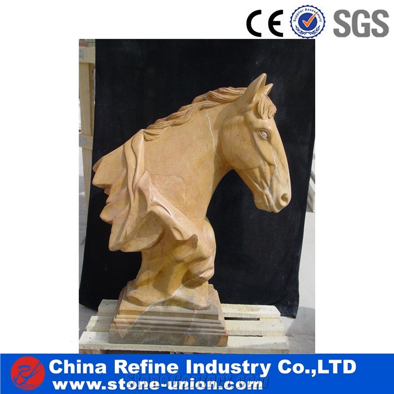 Red Marble Animal Head Statue Of Horse Sculpture