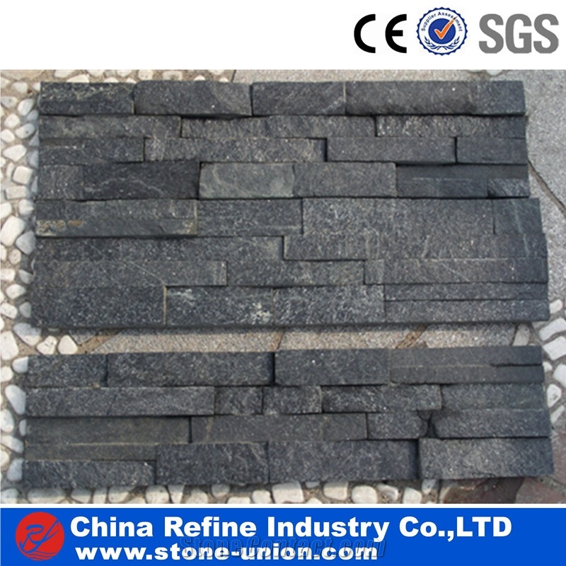 Rough Black Quartzite Wall Panel, Ledge Veneer