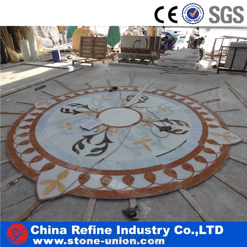 Round Brown Water Jet Marble Medallions Tiles