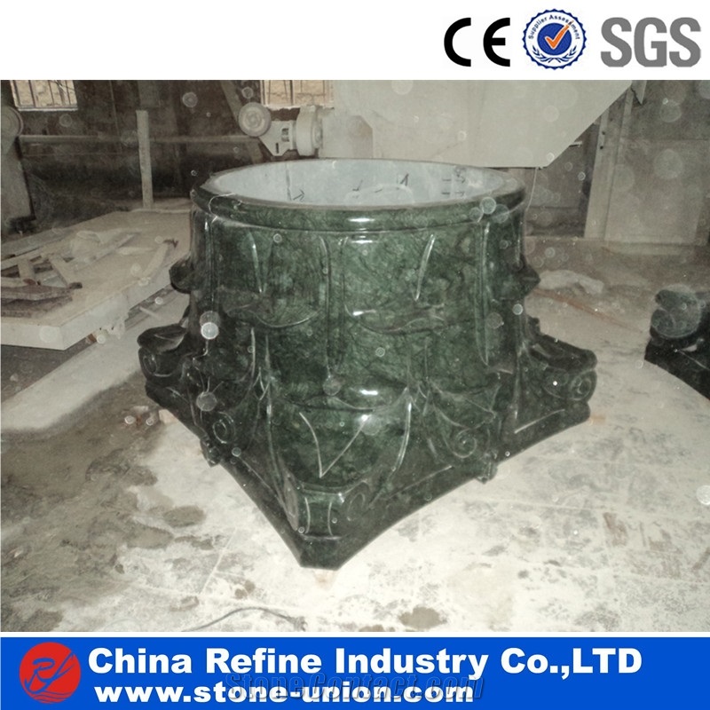 Verde Green Marble Hand Carving Columns for Home