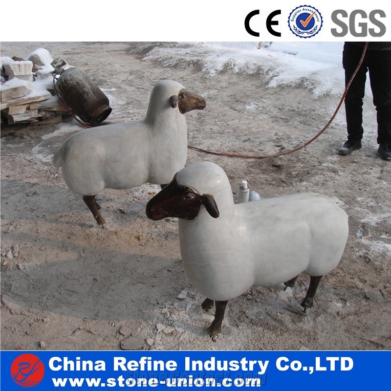 White Marble Sculpture Sheep Animal Statues