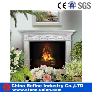 White Marble Sculptured Decorated Fireplace Insert