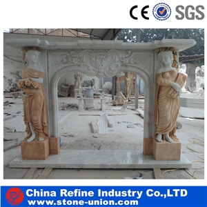 White Marble Sculptured Decorated Fireplace Insert