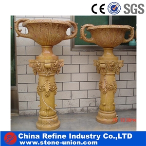 Yellow Chinese Limestone Sculpture Flower Pots