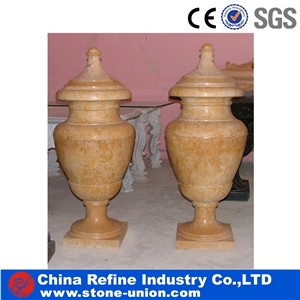 Yellow Chinese Limestone Sculpture Flower Pots