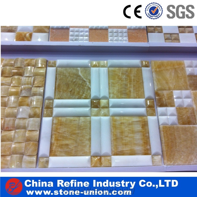 Yellow Onyx with Red Vein Wall Square Mosaic Tiles