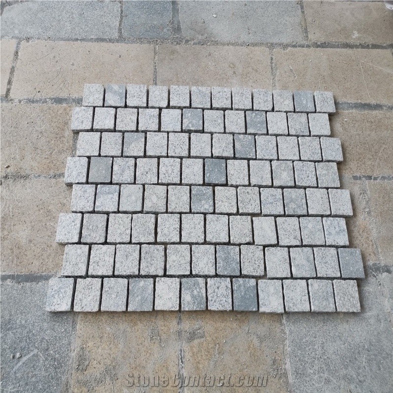 Grey Granite Cobblestone on Mesh Paving Flooring