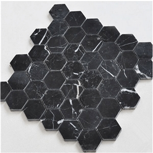 White and Black Marble Mosaic Tiles for Bathroom
