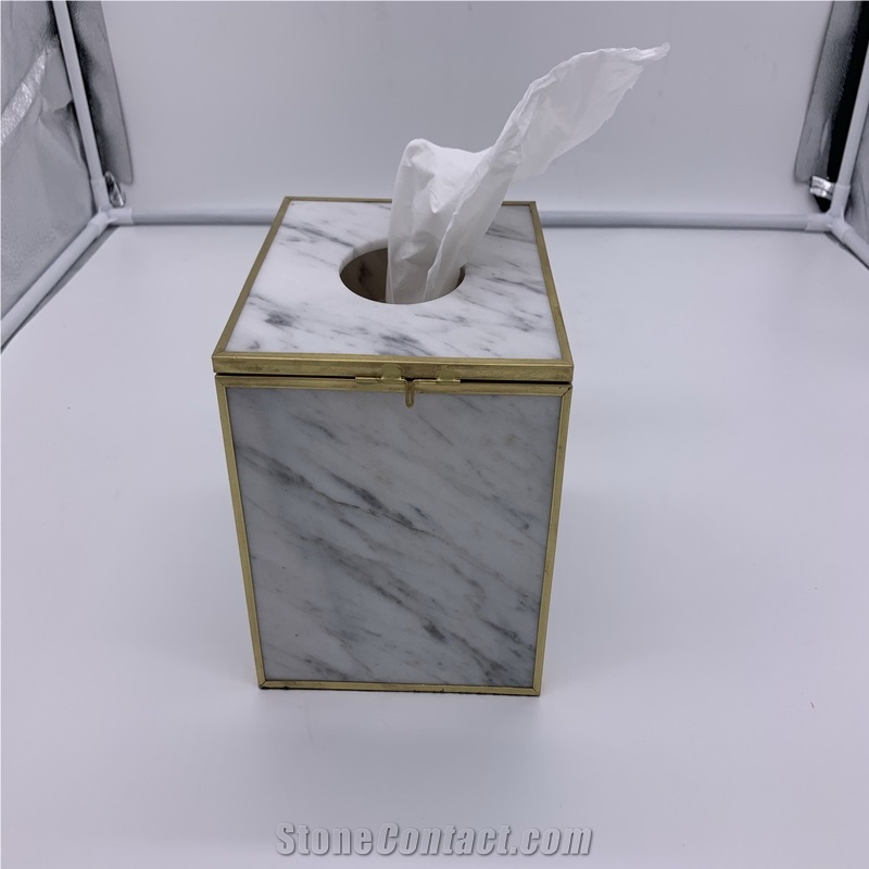 White/Green Marble Stone for Tissue Box