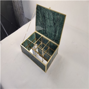 White,Green Marble Stone Jewelry Box Crafts